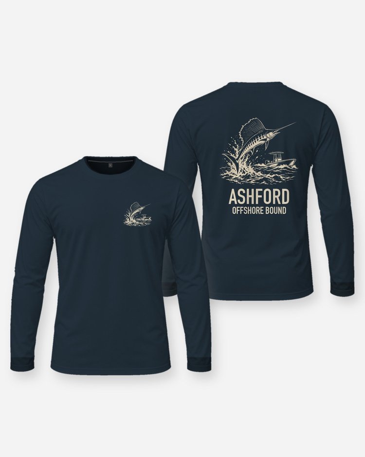 Custom Family Name Offshore Bound Sailfish Woodcut Shirt - Long Sleeve