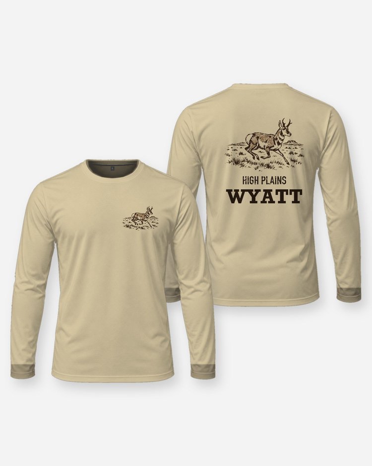 Custom Name High Plains Pronghorn Woodcut Shirt - Long Sleeve