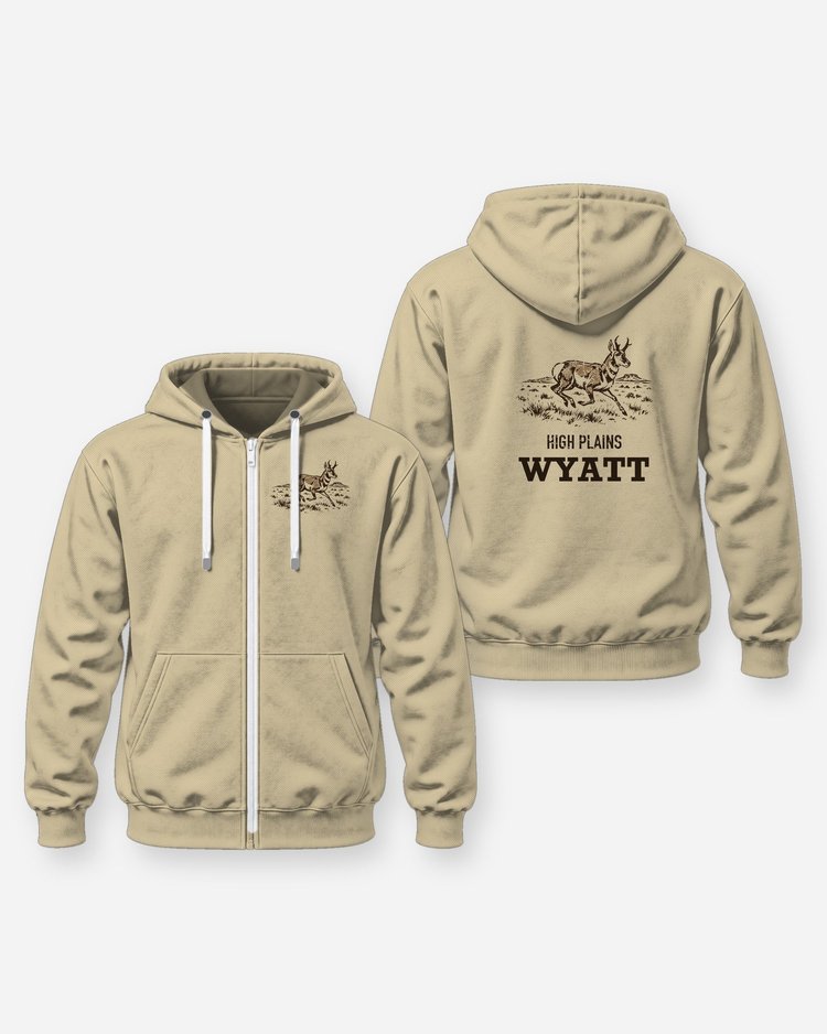 Custom Name High Plains Pronghorn Woodcut Shirt - Zip Hoodie
