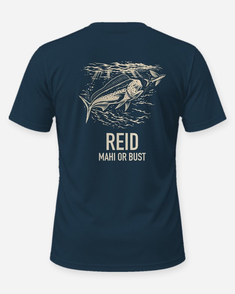 Custom Family Name Mahi Or Bust Mahi-Mahi Woodcut Shirt - back
