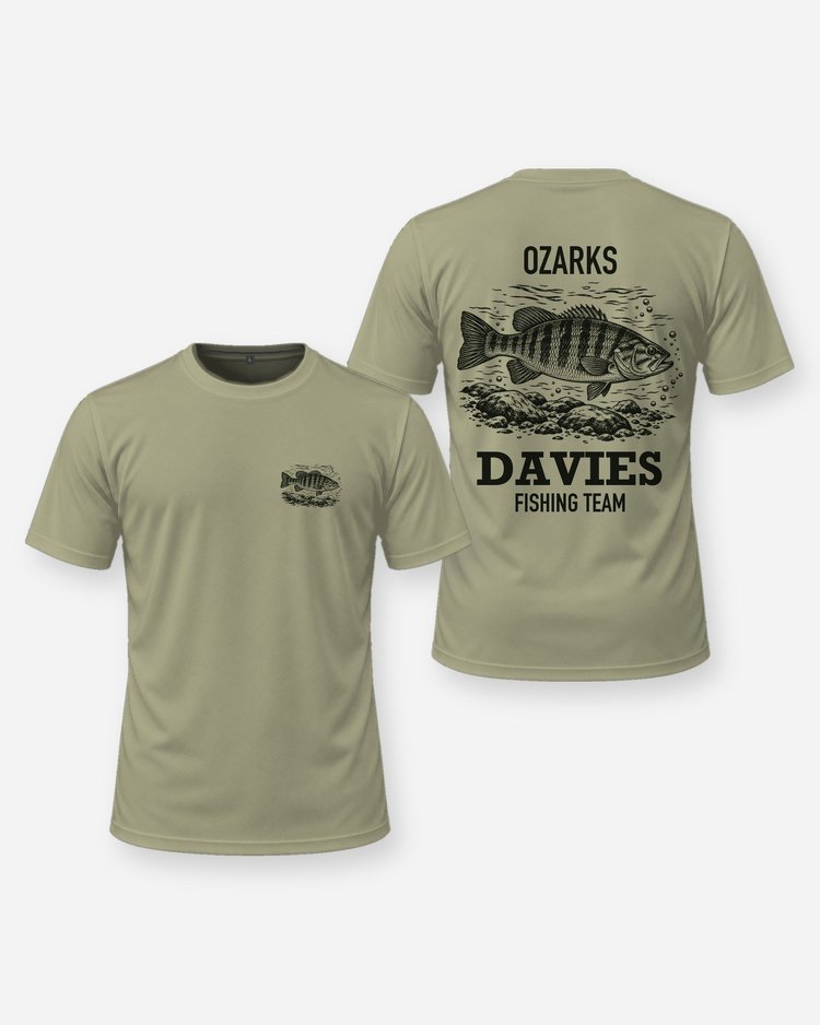 Ozarks Custom Name Fishing Team Smallmouth Woodcut Shirt - front and back