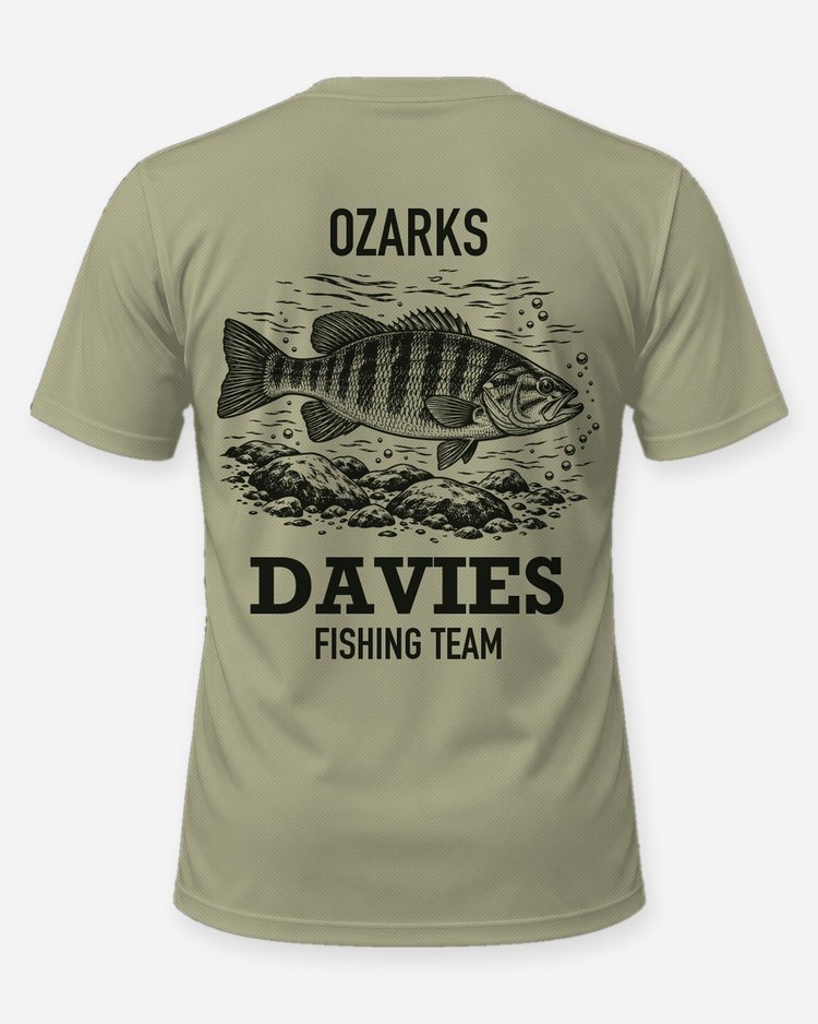 Ozarks Custom Name Fishing Team Smallmouth Woodcut Shirt - back