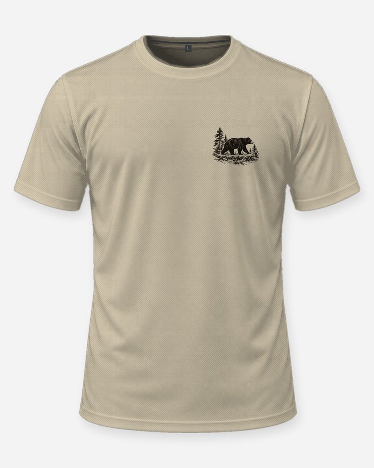 Iron Range Custom Name Hunt Camp Black Bear Woodcut Shirt - front