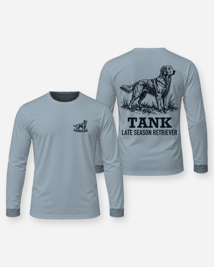 Custom Dog Name Late Season Retriever Marsh Woodcut Shirt - Long Sleeve