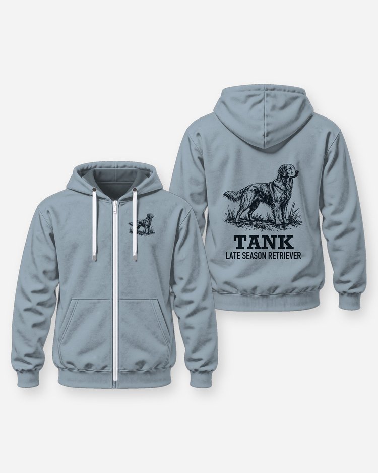 Custom Dog Name Late Season Retriever Marsh Woodcut Shirt - Zip Hoodie