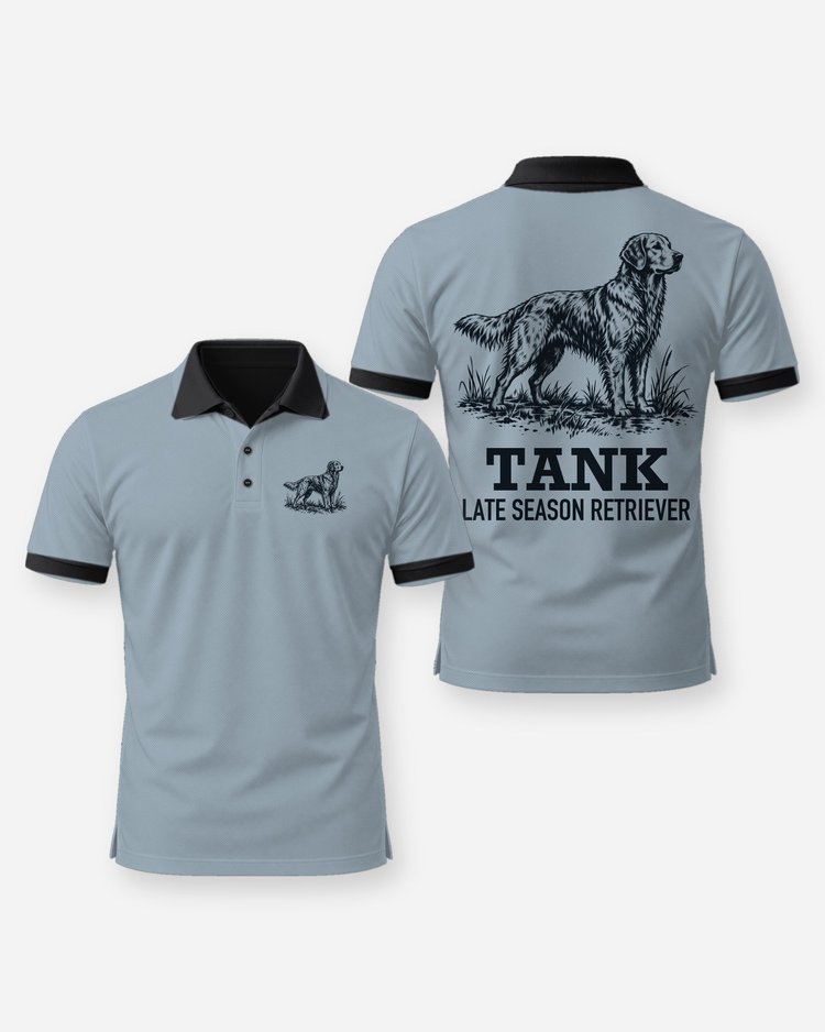 Custom Dog Name Late Season Retriever Marsh Woodcut Shirt - Polo