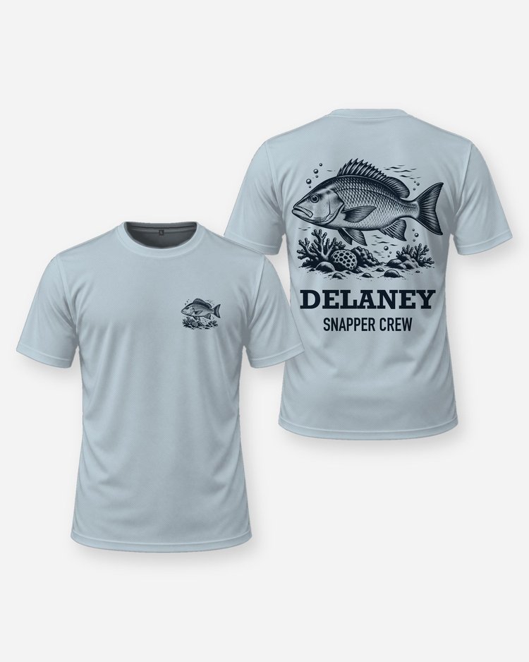 Custom Name Snapper Crew Snapper Reef Woodcut Fishing Shirt - front and back