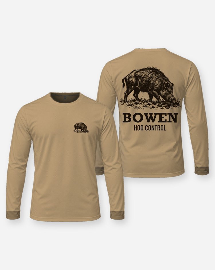 Custom Name Hog Control Feral Hog Rooting Woodcut Shirt - Long Sleeve