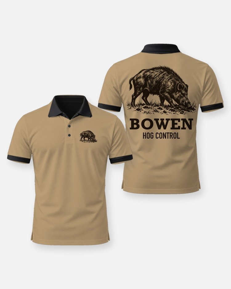 Custom Name Hog Control Feral Hog Rooting Woodcut Shirt - Polo