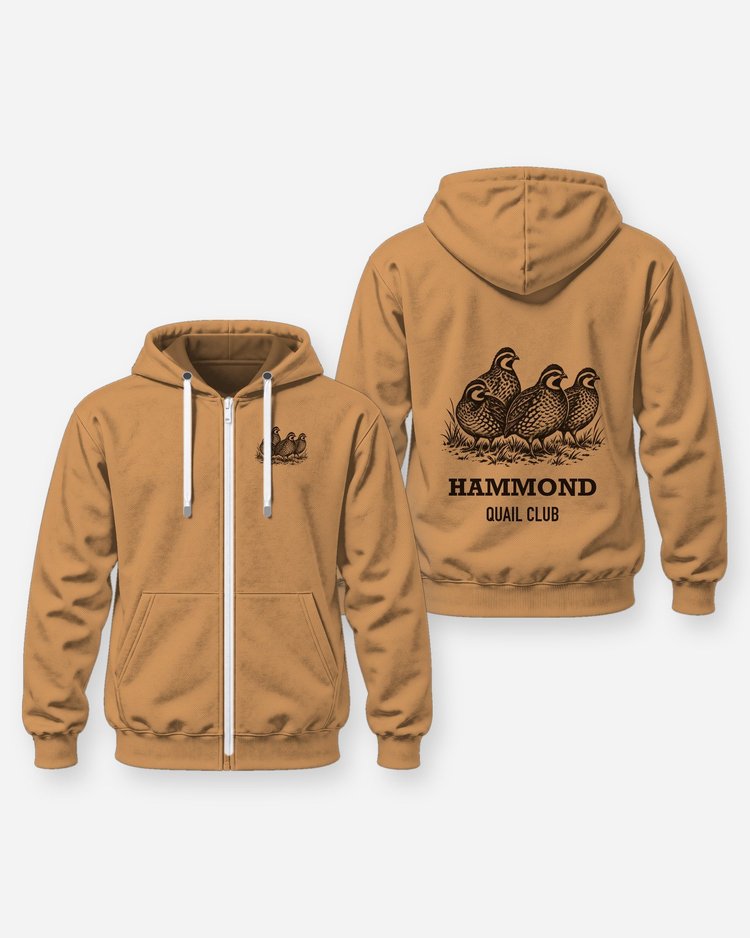 Custom Name Quail Club Bobwhite Covey Woodcut Hunting Shirt - Zip Hoodie