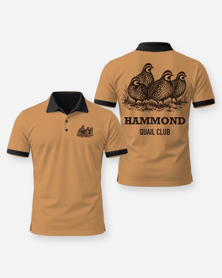 Custom Name Quail Club Bobwhite Covey Woodcut Hunting Shirt - Polo
