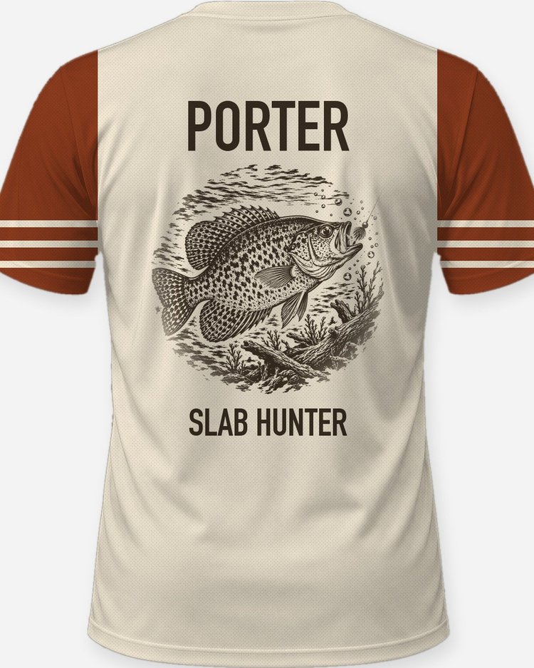 Custom Name Crappie Slab Hunter Fishing Shirt - print close-up