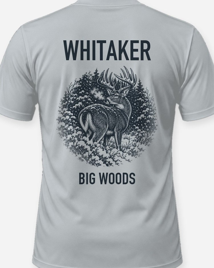 Custom Name Whitetail Buck Snow Big Woods Shirt - print close-up