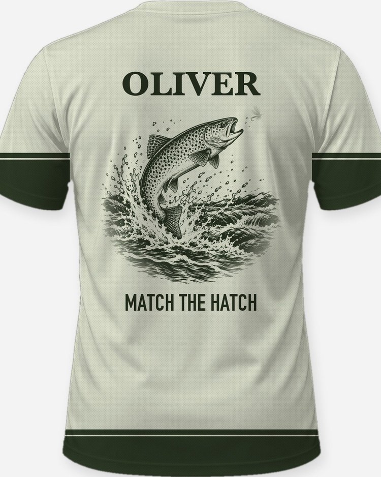 Custom Name Match The Hatch Trout Fly Fishing Shirt - print close-up