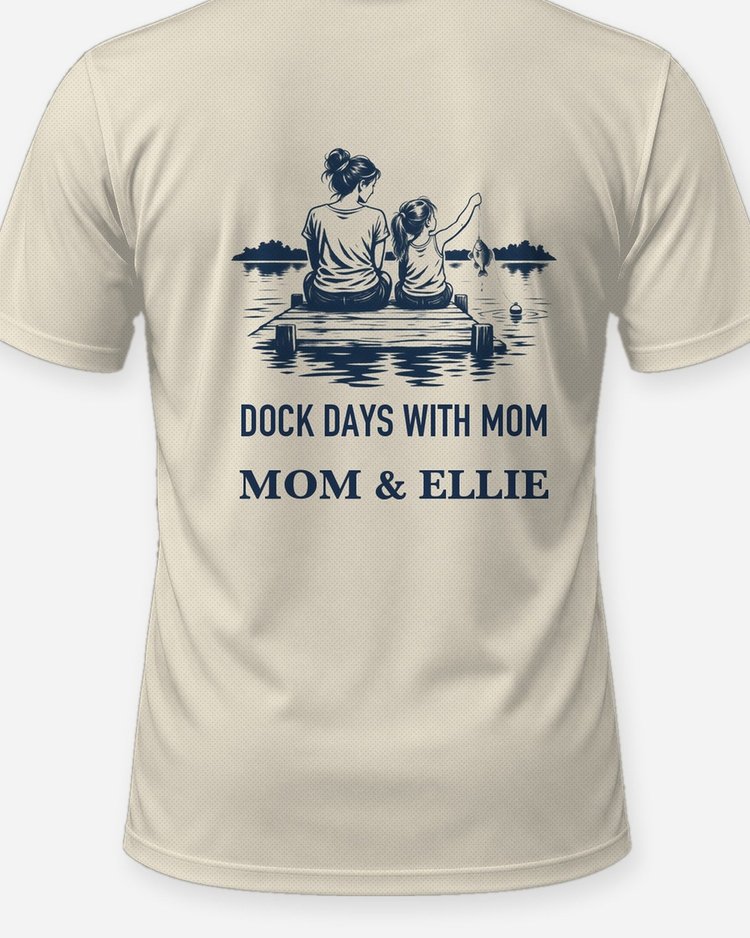 Custom Names Dock Days With Mom First Fish Shirt - print close-up