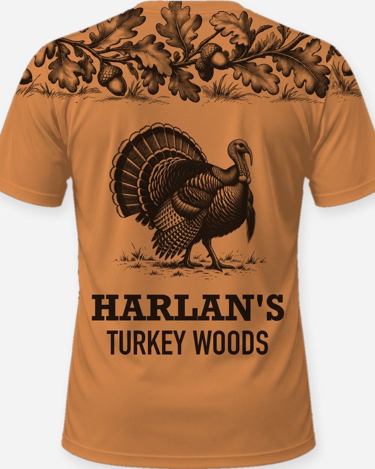 Custom Name Turkey Woods Oak Leaf Yoke Turkey Hunting Shirt - print close-up