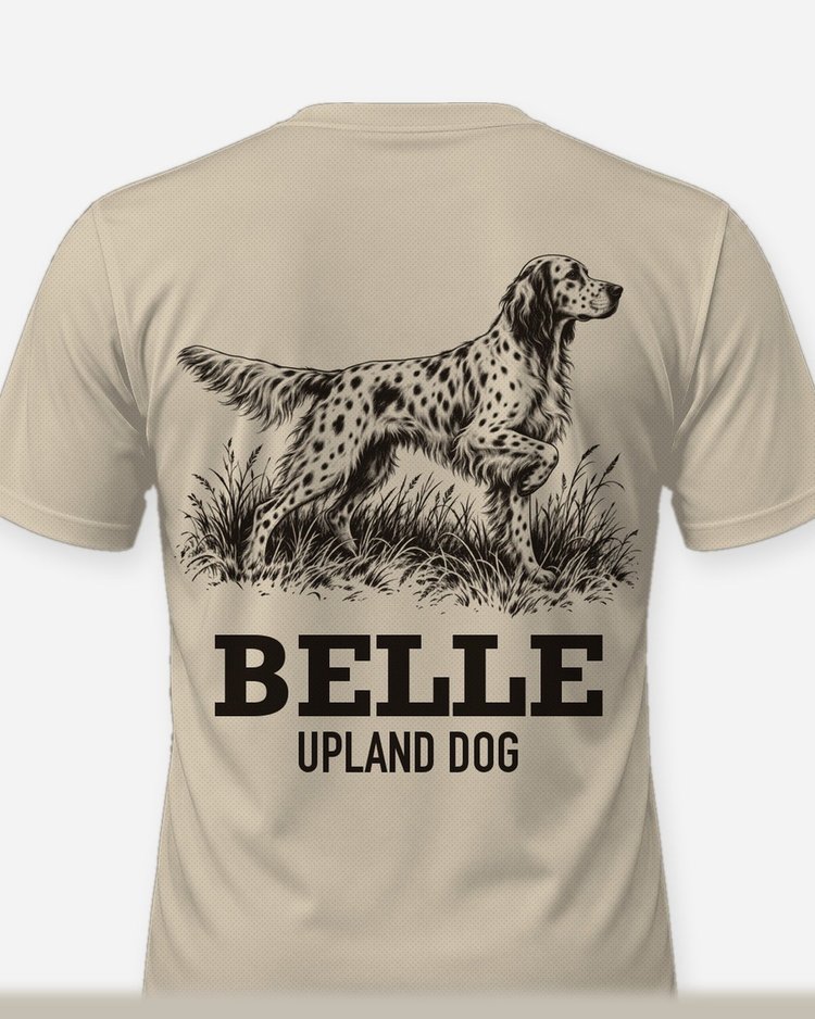Custom Dog Name Setter On Point Upland Dog Shirt - print close-up