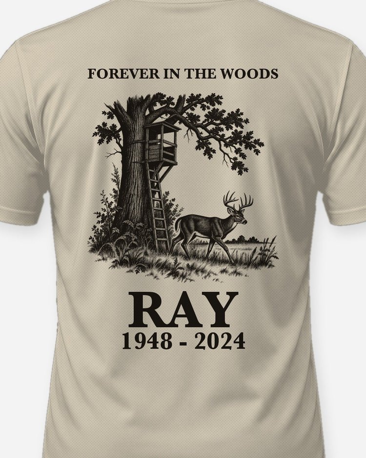 Forever In The Woods Custom Memorial Tree Stand Deer Shirt - print close-up