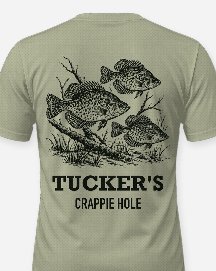 Custom Name Crappie Hole School Of Fish Woodcut Shirt - print close-up