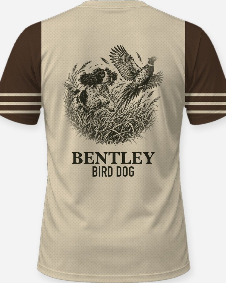 Custom Dog Name Spaniel Pheasant Flush Bird Dog Shirt - print close-up