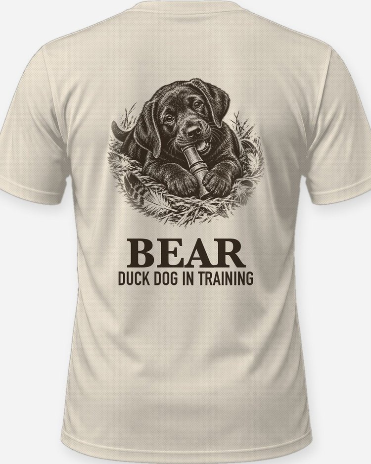 Custom Dog Name Lab Puppy Duck Dog In Training Shirt - print close-up