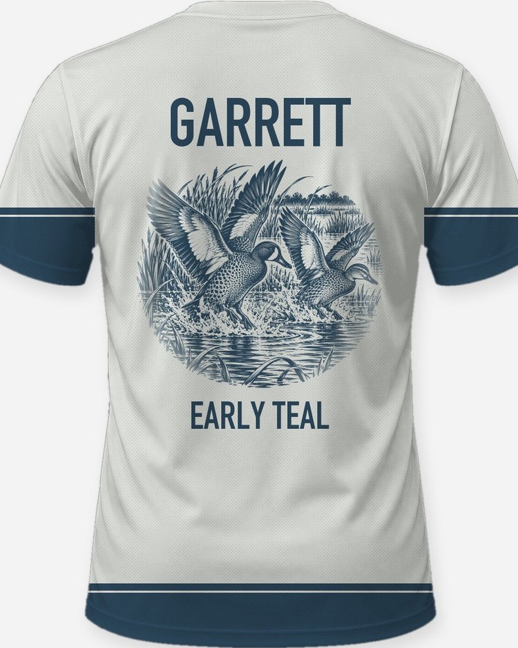 Custom Name Early Teal Season Duck Hunting Shirt - print close-up