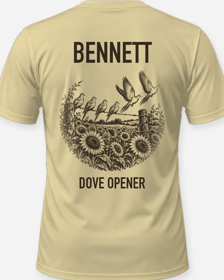 Custom Name Dove Opener Sunflower Field Hunting Shirt - print close-up