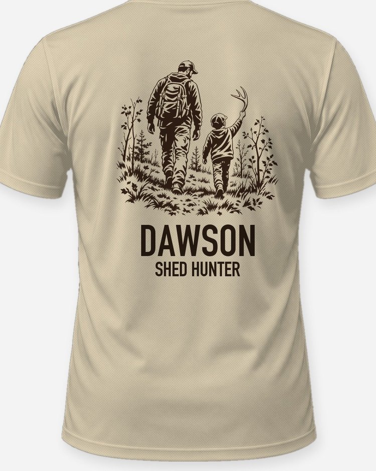 Custom Family Name Shed Hunter Father And Son Woodcut Shirt - print close-up