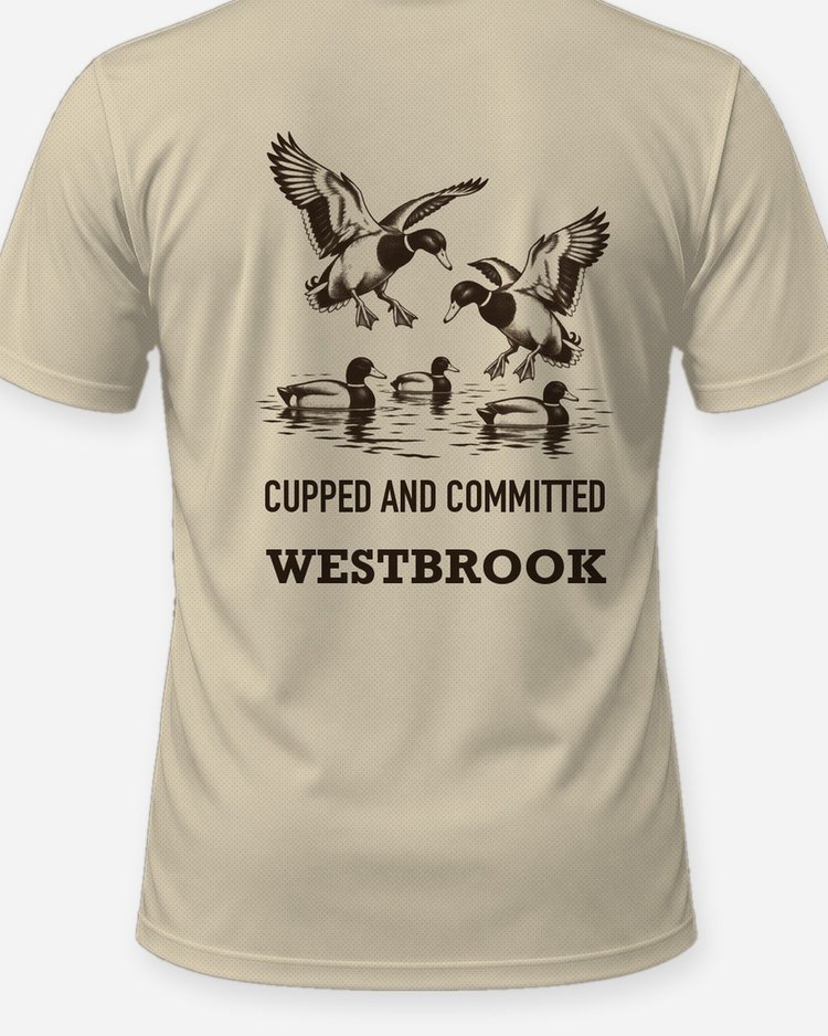 Custom Name Cupped And Committed Mallards Woodcut Shirt - print close-up