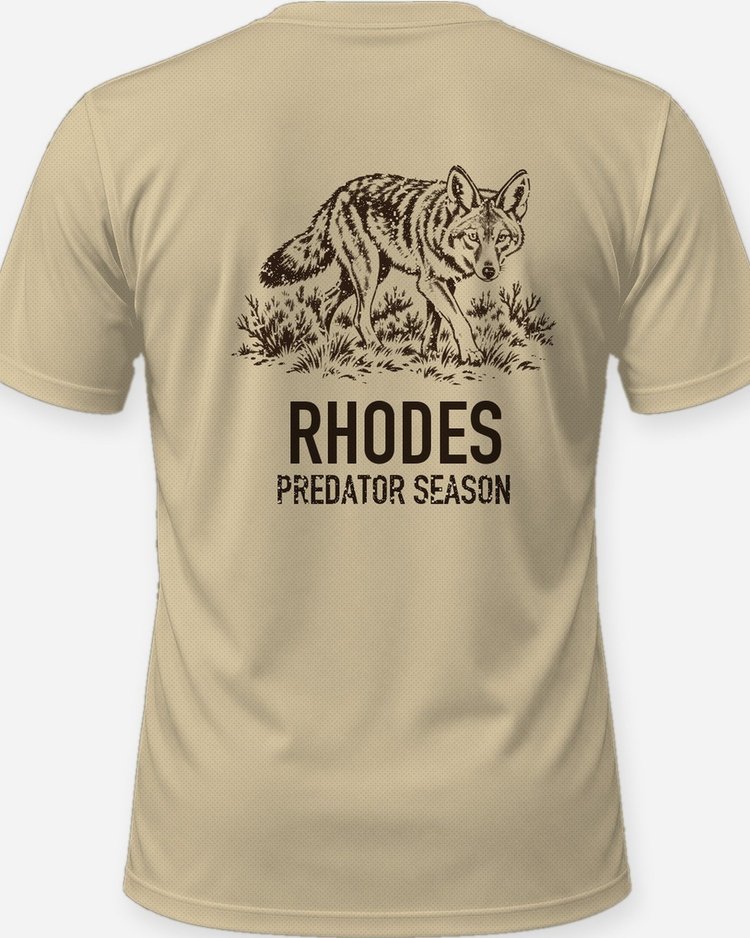 Custom Family Name Predator Season Coyote Woodcut Shirt - print close-up