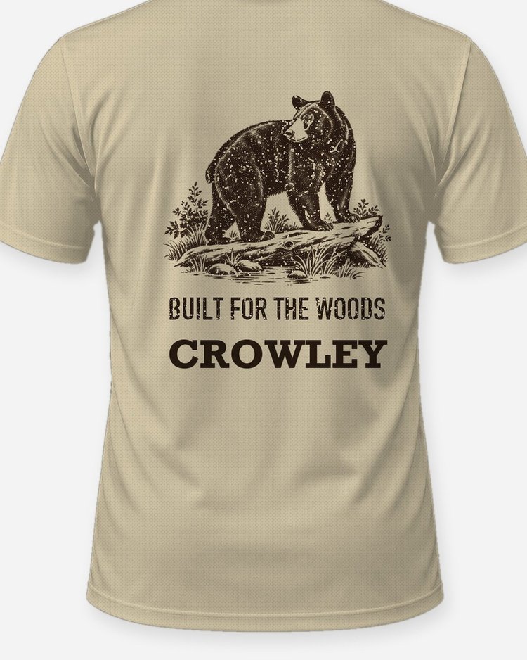 Custom Name Built For The Woods Black Bear Woodcut Shirt - print close-up