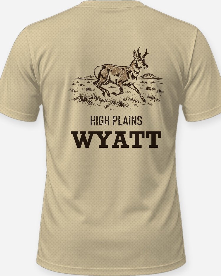 Custom Name High Plains Pronghorn Woodcut Shirt - print close-up