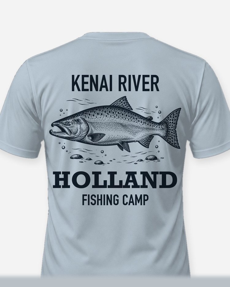 Kenai River Custom Name Fishing Camp King Salmon Shirt - print close-up