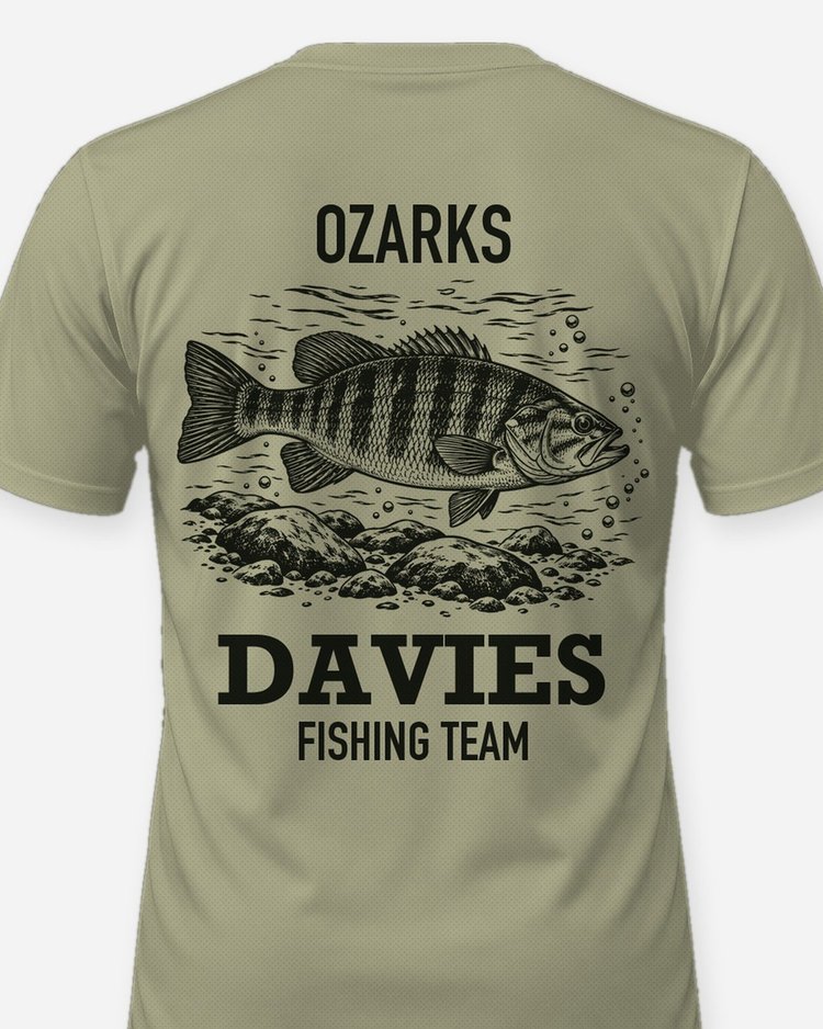 Ozarks Custom Name Fishing Team Smallmouth Woodcut Shirt - print close-up