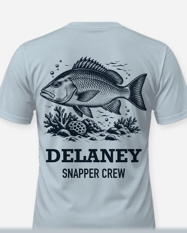 Custom Name Snapper Crew Snapper Reef Woodcut Fishing Shirt - print close-up