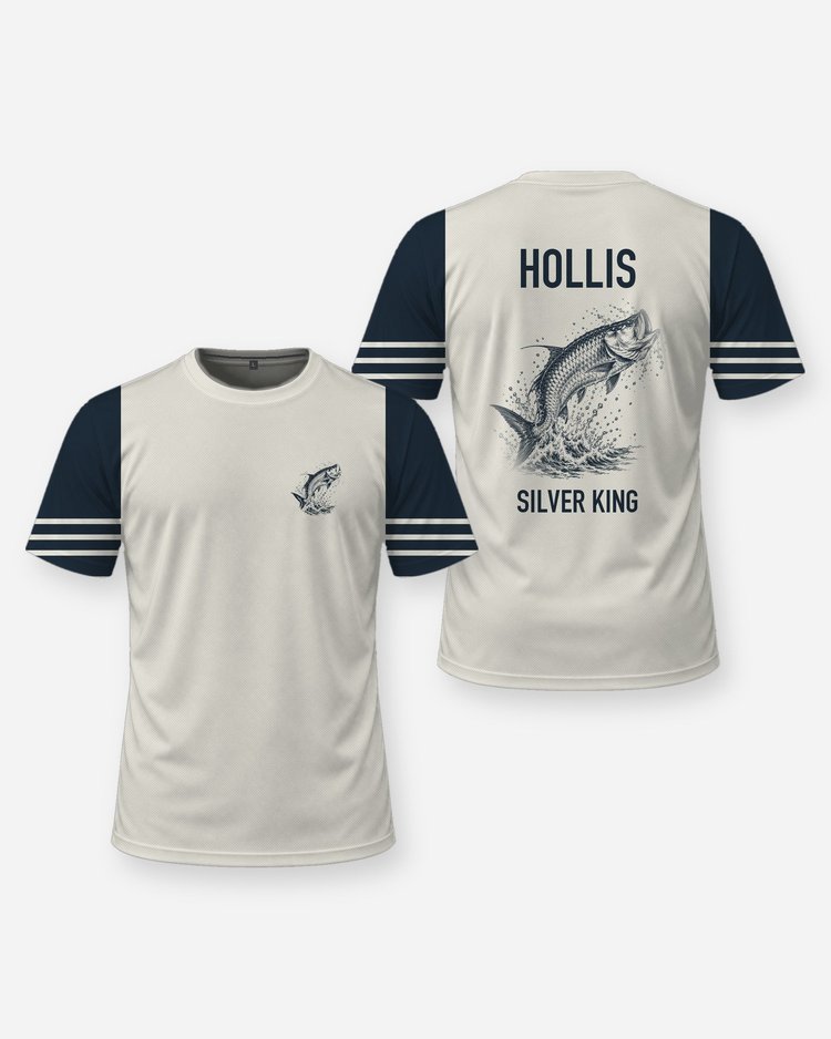 Custom Name Silver King Tarpon Jump Fishing Shirt - front and back