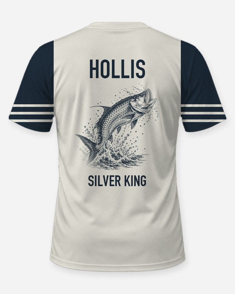 Custom Name Silver King Tarpon Jump Fishing Shirt - back