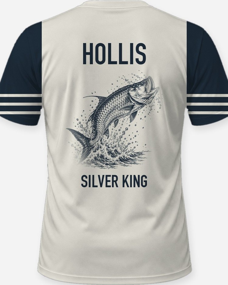 Custom Name Silver King Tarpon Jump Fishing Shirt - print close-up