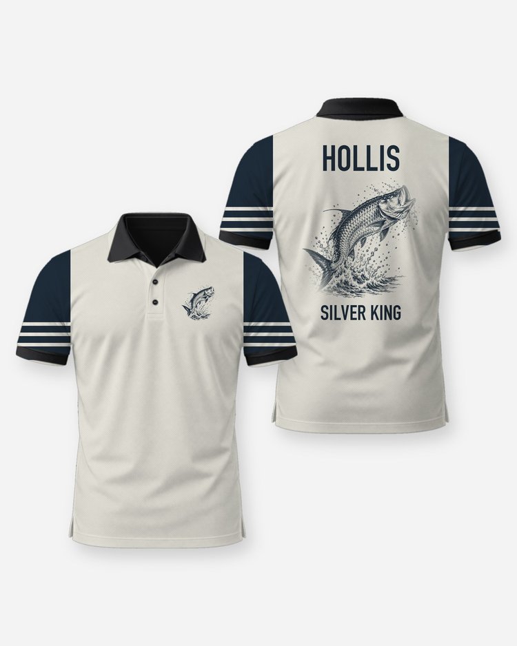 Custom Name Silver King Tarpon Jump Fishing Shirt - Polo