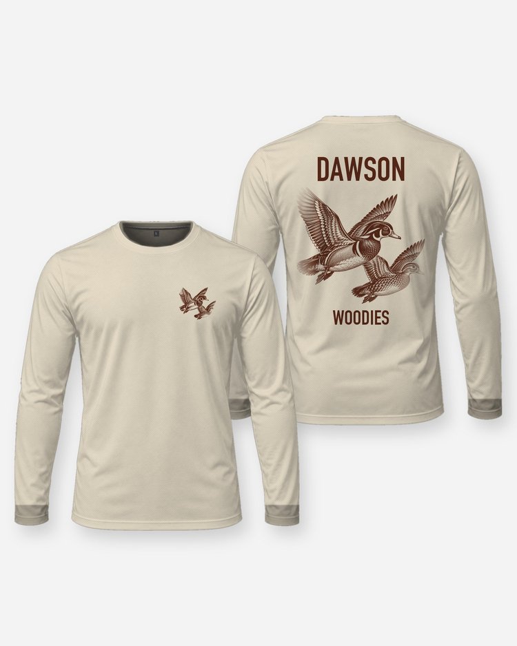 Custom Name Wood Duck Pair In Flight Hunting Shirt - Long Sleeve