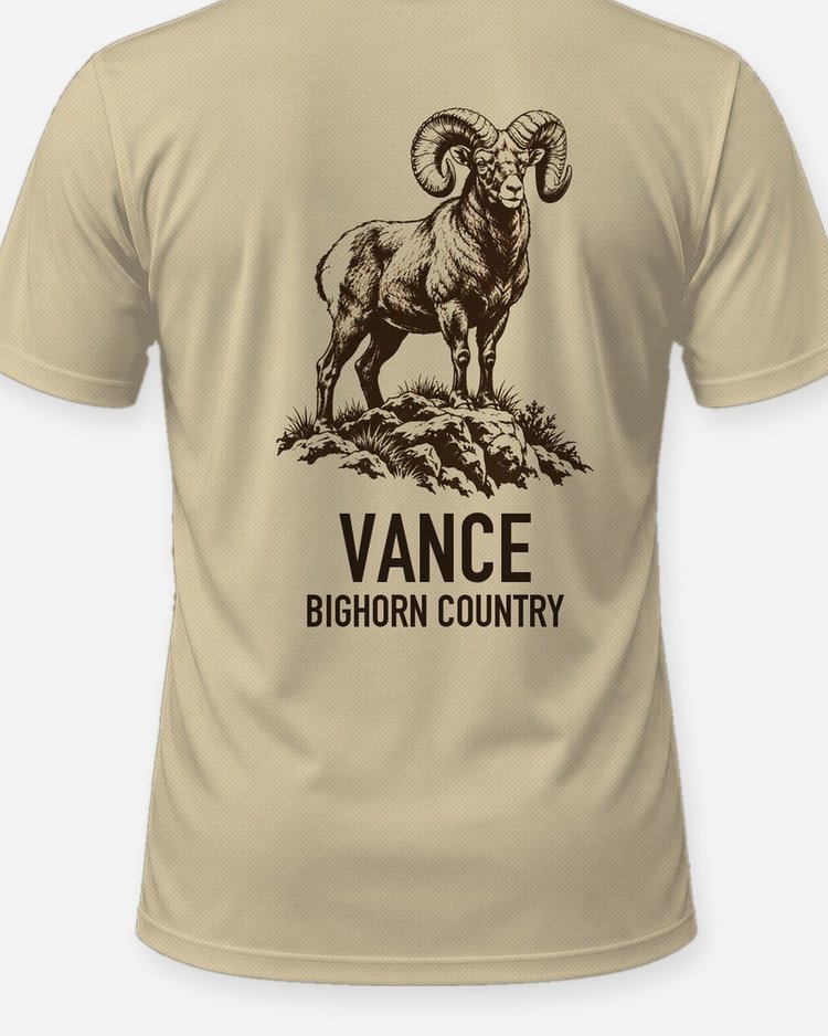 Custom Family Name Bighorn Country Ram On Ledge Woodcut Shirt - print close-up