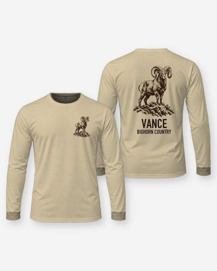 Custom Family Name Bighorn Country Ram On Ledge Woodcut Shirt - Long Sleeve
