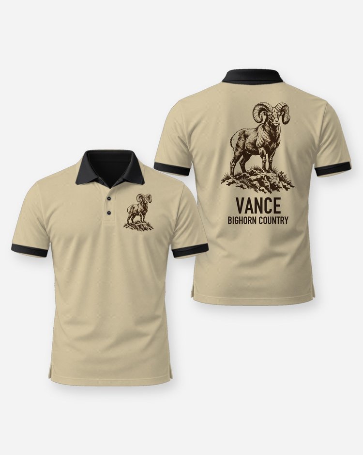 Custom Family Name Bighorn Country Ram On Ledge Woodcut Shirt - Polo