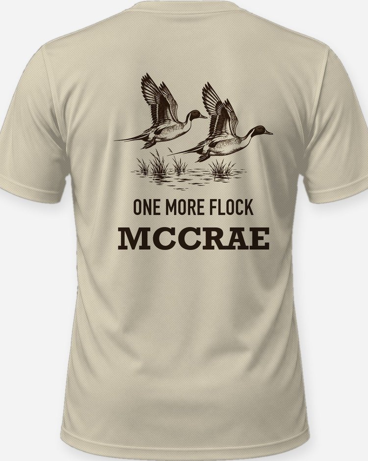 Custom Name One More Flock Pintail Drakes Woodcut Shirt - print close-up