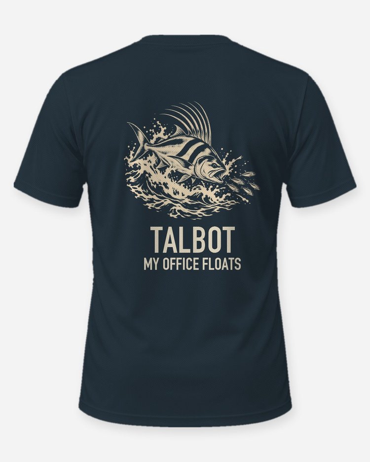 Custom Family Name My Office Floats Roosterfish Woodcut Shirt - back