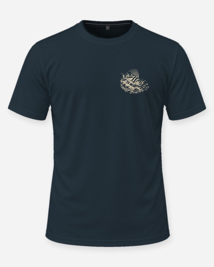 Custom Family Name My Office Floats Roosterfish Woodcut Shirt - front