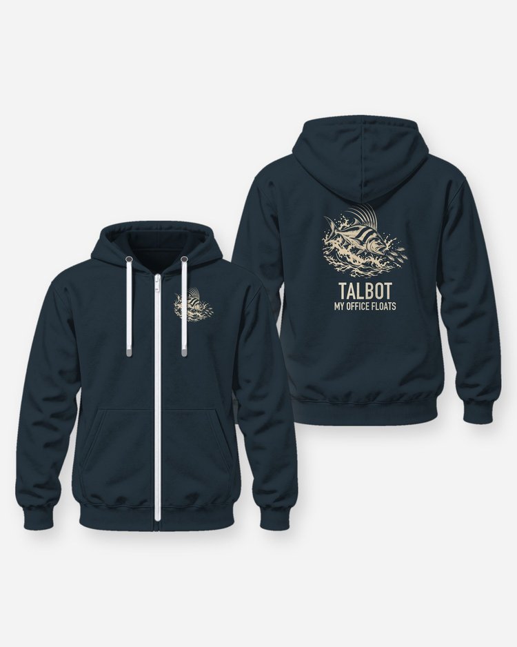 Custom Family Name My Office Floats Roosterfish Woodcut Shirt - Zip Hoodie