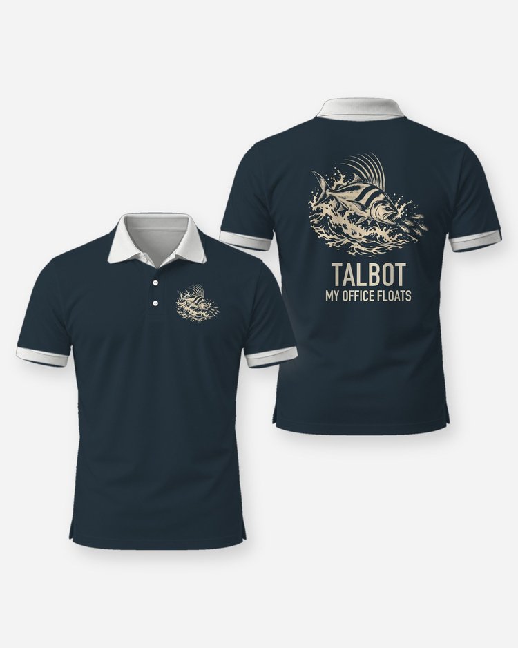 Custom Family Name My Office Floats Roosterfish Woodcut Shirt - Polo