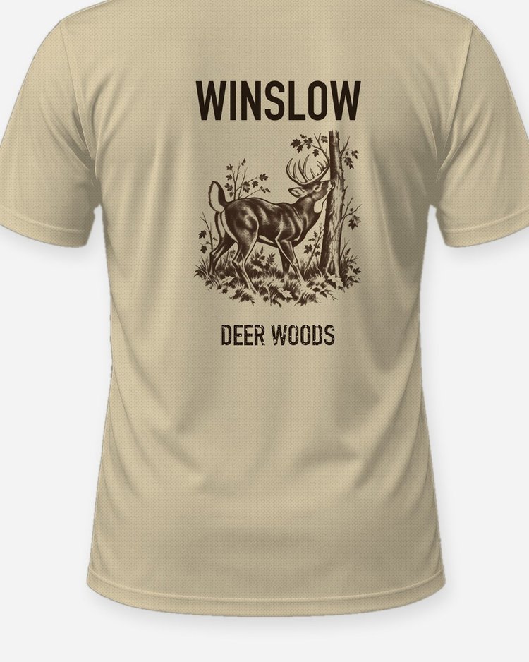 Custom Family Name Deer Woods Buck Rub Woodcut Shirt - print close-up