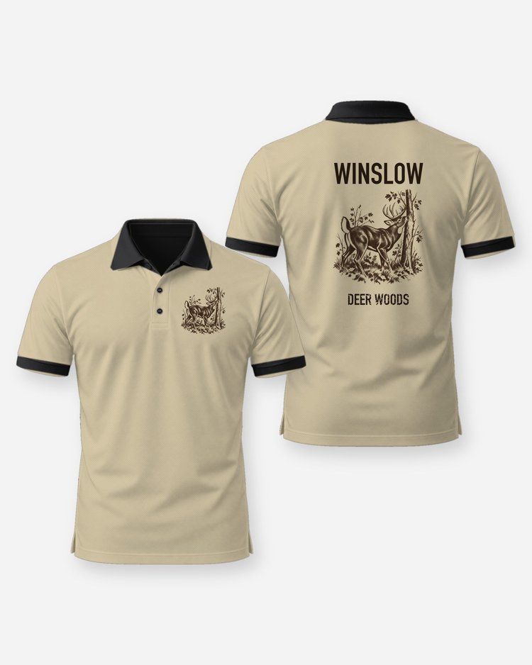 Custom Family Name Deer Woods Buck Rub Woodcut Shirt - Polo